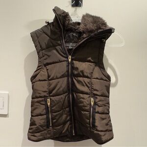 H&M Green Puffer Vest with Faux Fur Hood Size XS